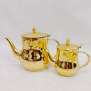 Teapot 3-Piece Set – High-Quality Stainless Steel | Golden Double Leaf Flower Design