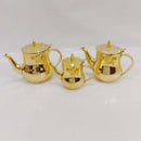 Teapot 3-Piece Set – High-Quality Stainless Steel | Golden Double Leaf Flower Design