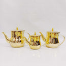 Teapot 3-Piece Set – High-Quality Stainless Steel | Golden Double Leaf Flower Design