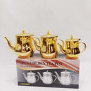 Teapot 3-Piece Set – High-Quality Stainless Steel | Golden Double Leaf Flower Design